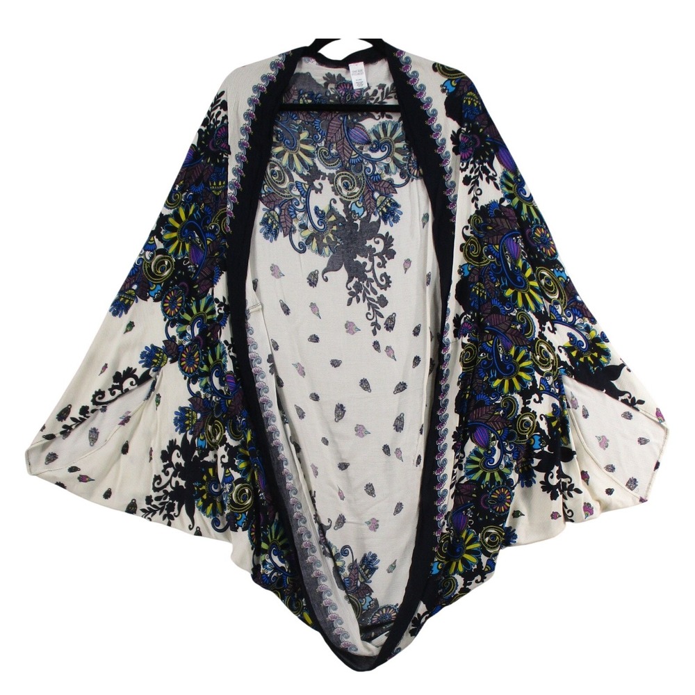 Boho Floral Paisley Open Front Kimono Wrap One Size Fits Most Rayon Multi-Color